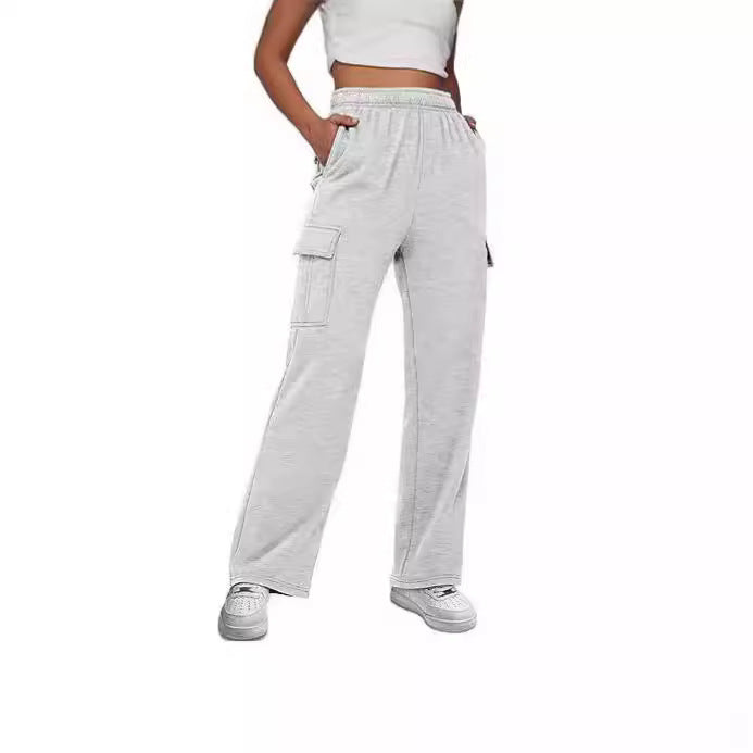 Damen nan gerade geschnittene Cargo-Sweathose mit hoher Taille und aufgesetzten Taschen