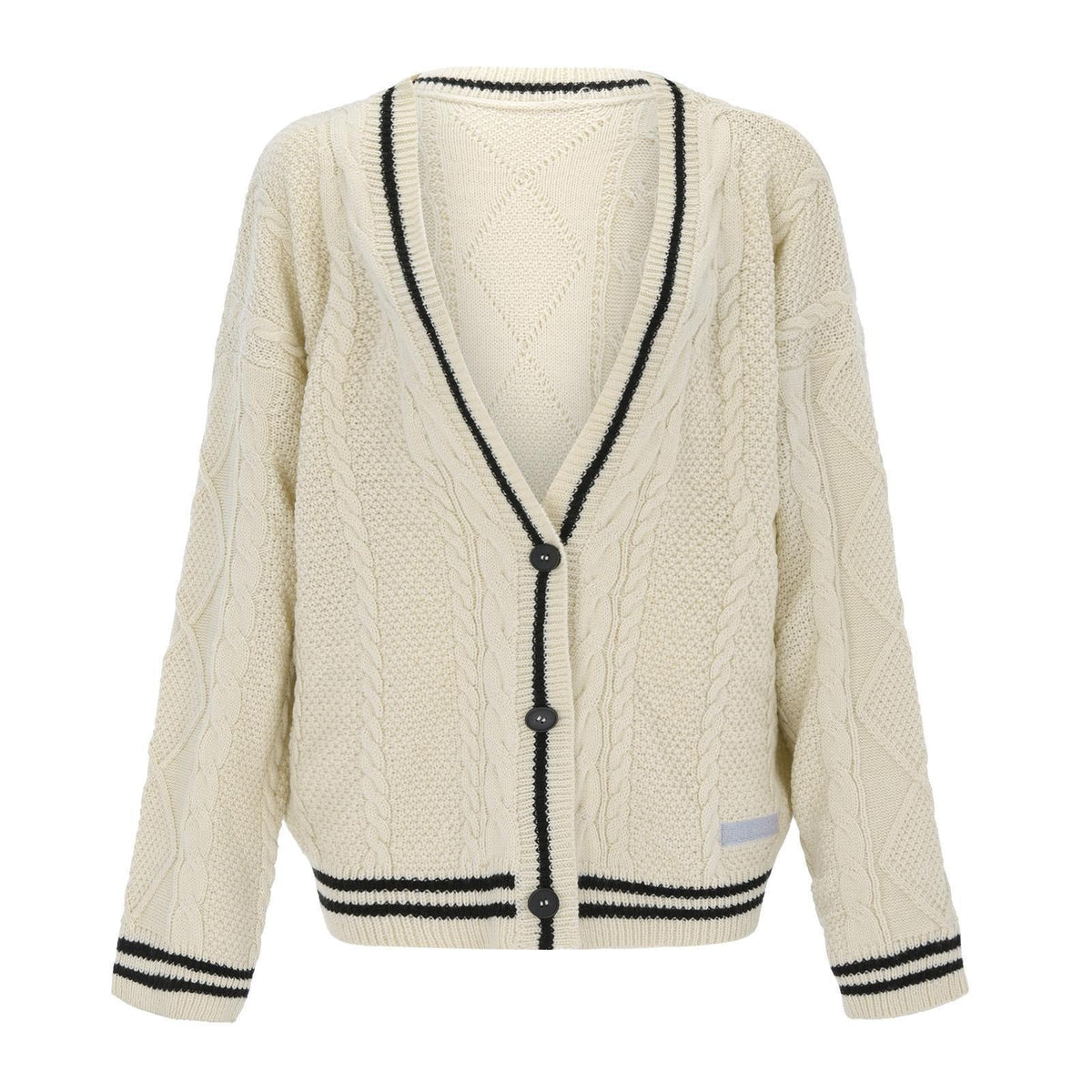Damen nan oversized Zopfmuster-Cardigan mit V-Ausschnitt, Knopfleiste und Sternapplikationen