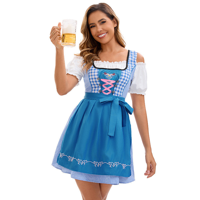 Damen nan traditionelles Oktoberfest Dirndlkleid mit geschnürtem Mieder und bestickter Schürze