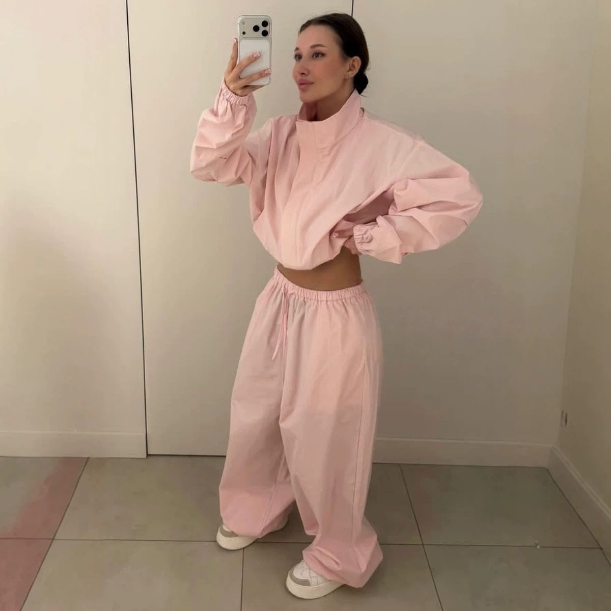 Damen nan lässiges Zweiteiler-Set aus fließendem Stoff mit weitem Bein