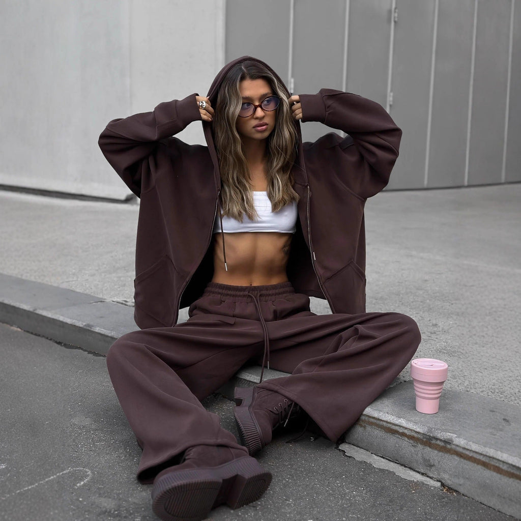 Damen nan oversized Kapuzenjacke mit Reißverschluss und Kängurutasche