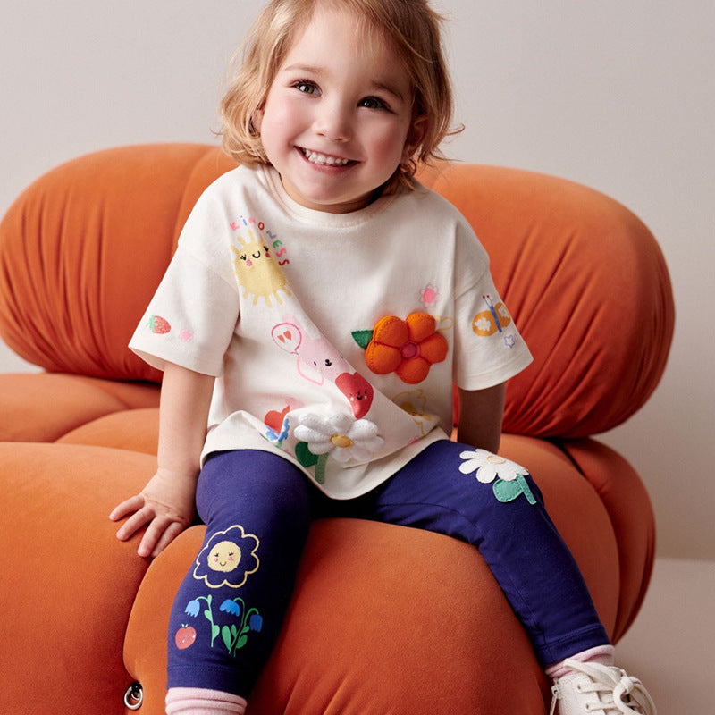 Mädchen Leggings mit verspielter Blumenapplikation