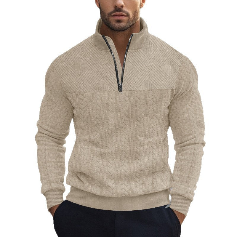 Herren nan Zopfmuster-Halbzip-Pullover mit Stehkragen, strukturierter Passe und geripptem Saum