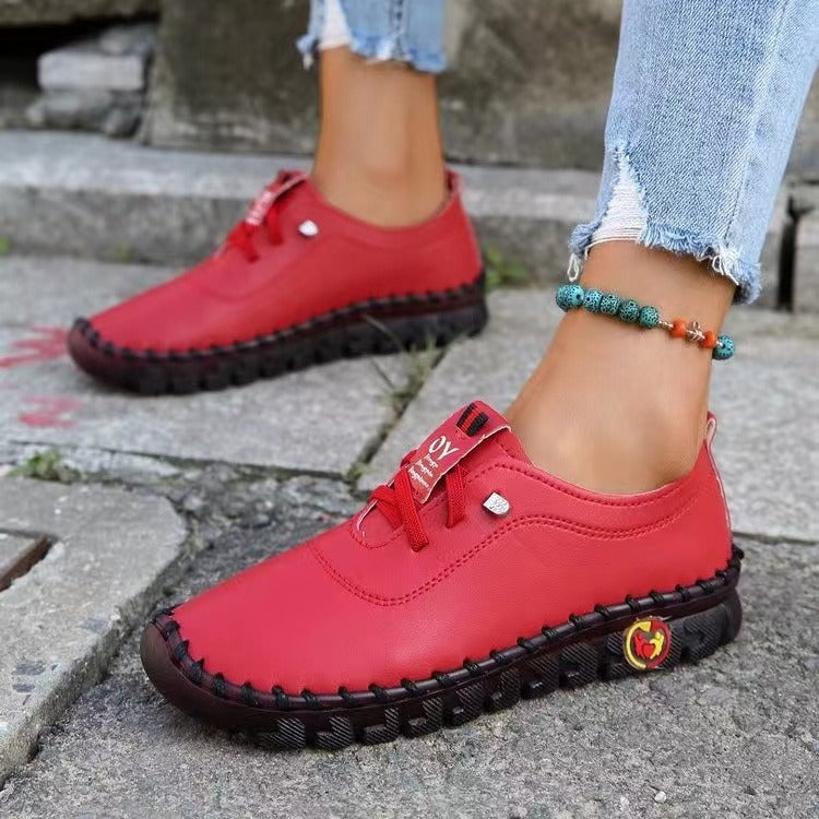 Damen nan handgenähte Mokassin-Loafer mit elastischer Schnürung gepolstertem Komfortfußbett und profilierter Gummisohle