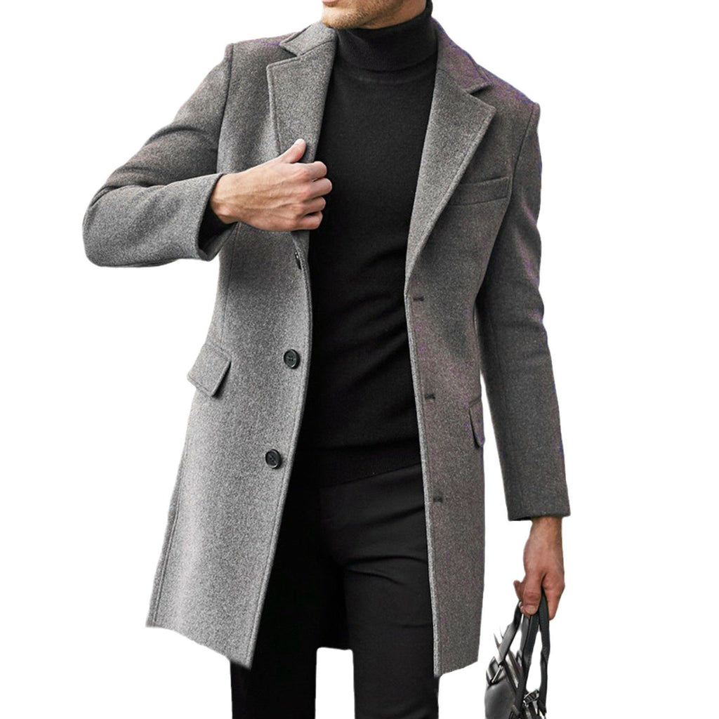 Herren nan eleganter Wollmantel mit schmaler Passform, Reverskragen und praktischen Innentaschen