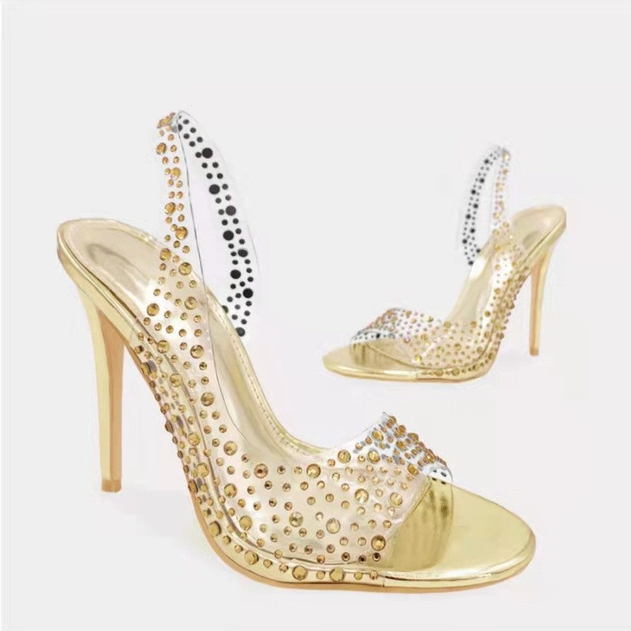 Damen Glamouröse High Heel Sandalen mit funkelndem Strassbesatz Selmira