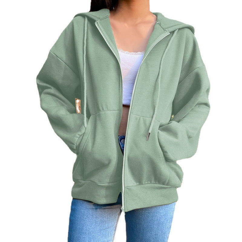 Damen nan legerer Kapuzen-Zipper mit Oversize-Passform, Kängurutaschen und durchgehendem Reißverschluss