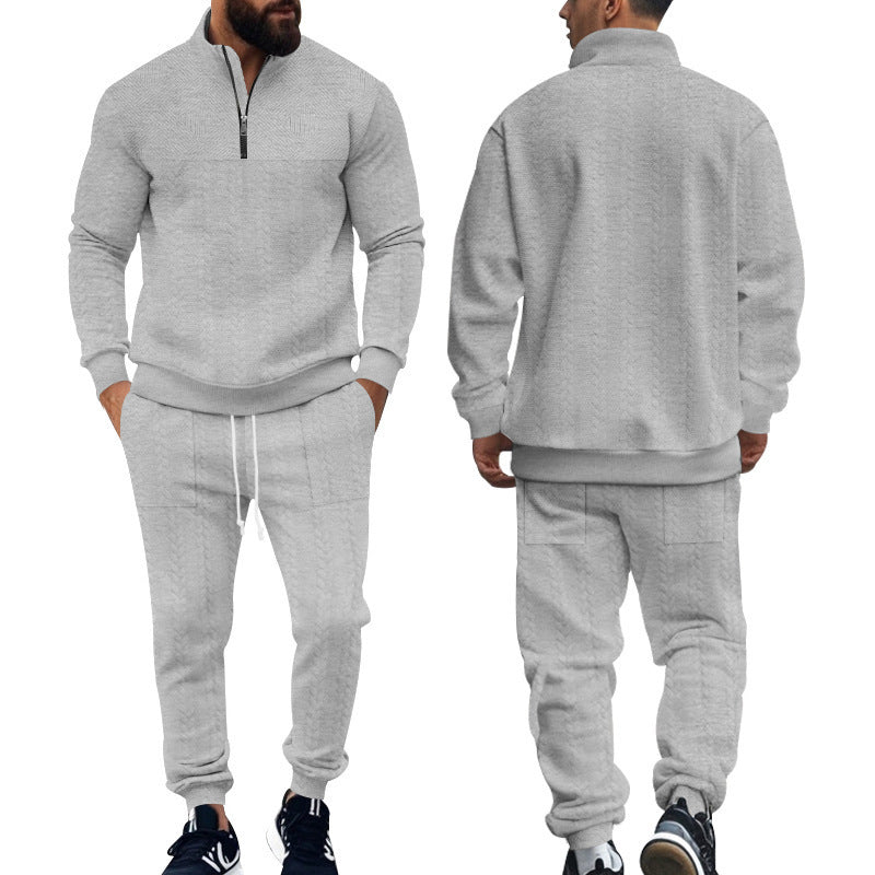 Herren nan Strick-Trainingsset mit halbem Reißverschluss, Zopfmuster-Pulli und Kordelzug-Jogger