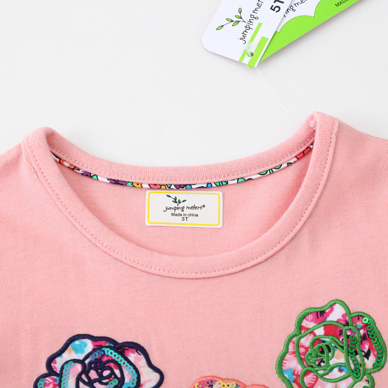 Mädchen Baumwollkleid mit floralem Design und funkelnden Applikationen