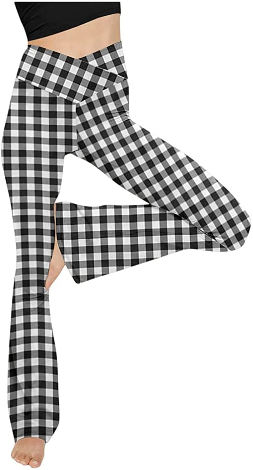 Damen nan taillenhohe Yogahose mit überkreuztem Bund und ausgestelltem Saum mit Schlitz