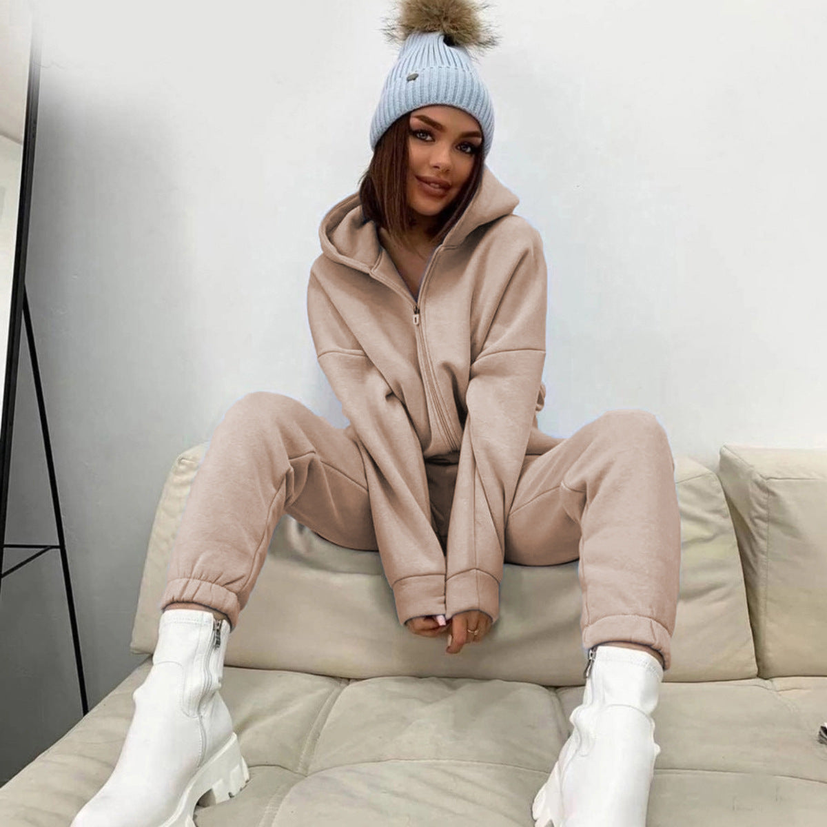Damen nan weiches Reißverschluss-Hoodie und taillierte Komfort-Jogginghose Set mit innenliegendem Fleece