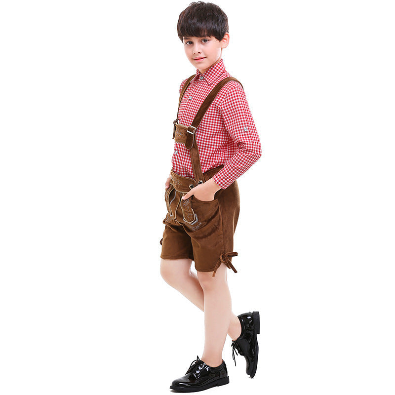 Unisex nan traditionelle Kinderlederhose mit verstellbaren Trägern und feiner Stickerei