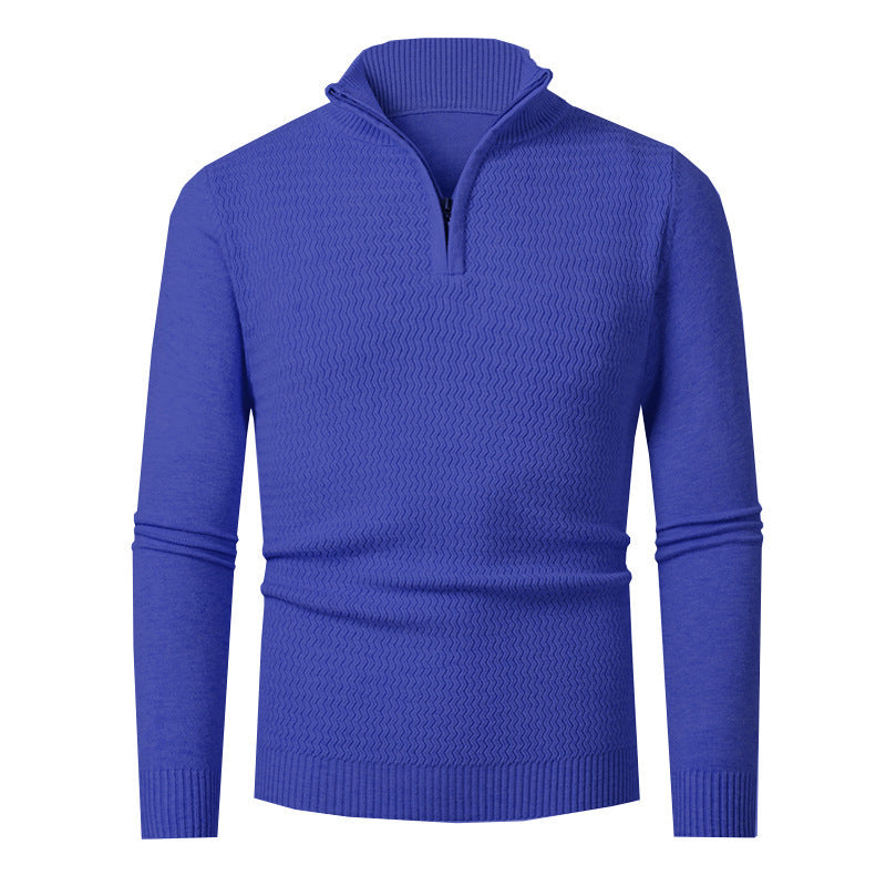Herren nan Feinstrick-Halbzip-Pullover mit strukturierter Wellenoptik und Stehkragen