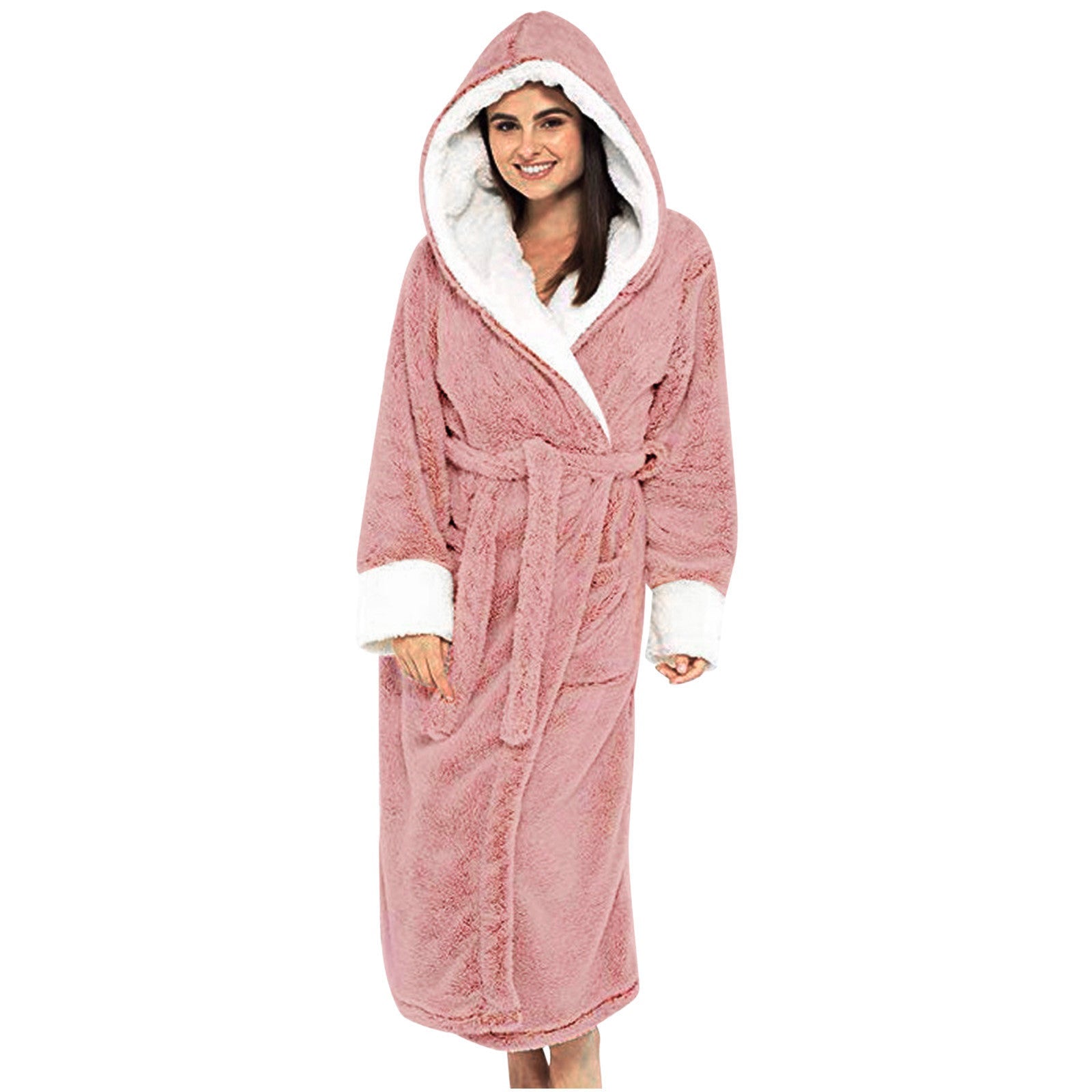 Damen Kuscheliger Fleece-Morgenmantel mit Kapuze und Gürtel Selmira