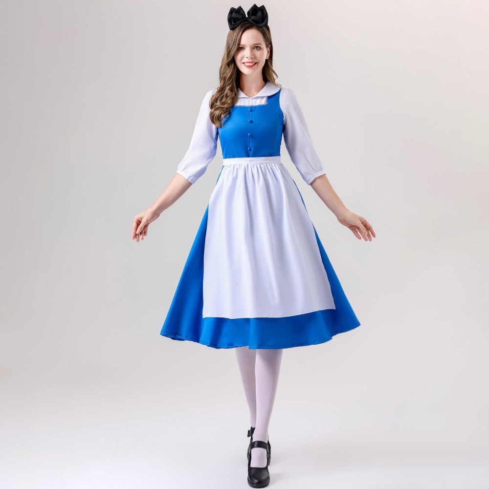 Damen nan vintage Schürzenkleid mit tailliertem Schnitt und Stehkragen