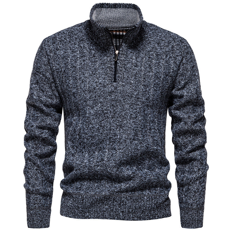 Herren nan gerippter Troyer-Pullover mit Halbzip, Zopfmuster und wärmender Innenverarbeitung