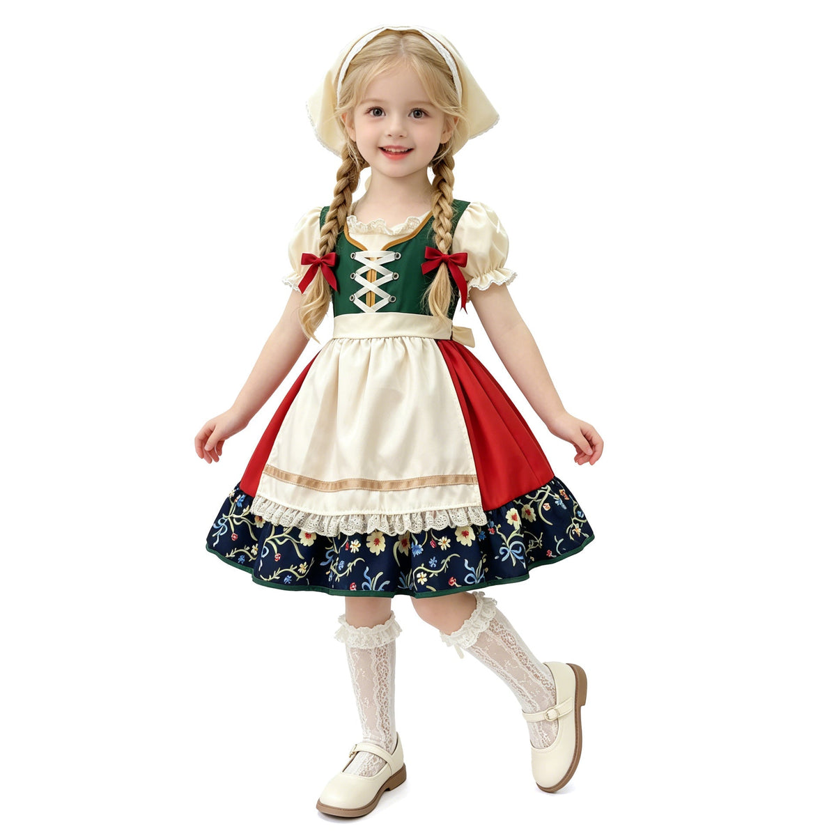 Damen nan traditionelles Kinderdirndl mit besticktem Rock und Spitzenschürze