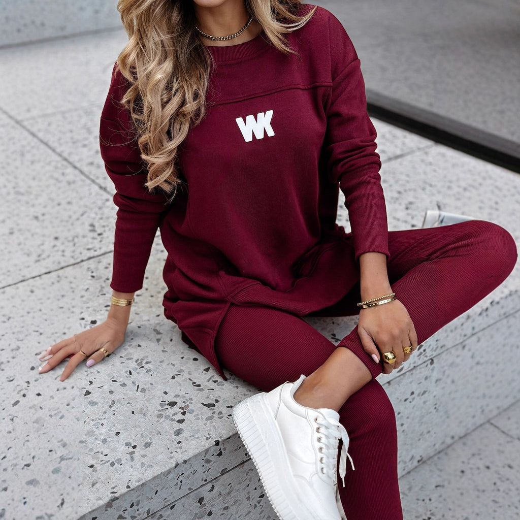 Damen nan Oversize-Longsweatshirt mit seitlichen Schlitzen und highwaist Ripp-Leggings Set