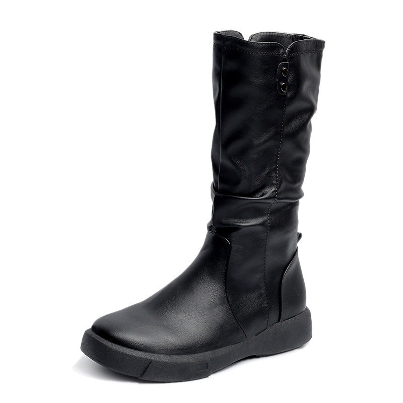 Damen nan komfortabler Slouch-Stiefel mit wadenhohem Schaft weichem Kunstleder und leichter Plateau-Laufsohle