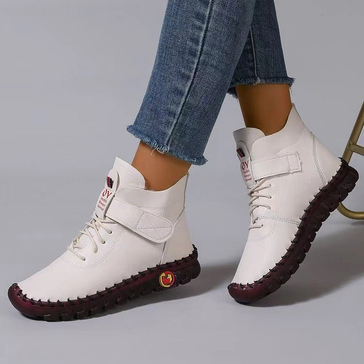Damen nan knöchelhohe Freizeitboots mit Klettverschluss, elastischer Schnürung und markanter Profilsohle