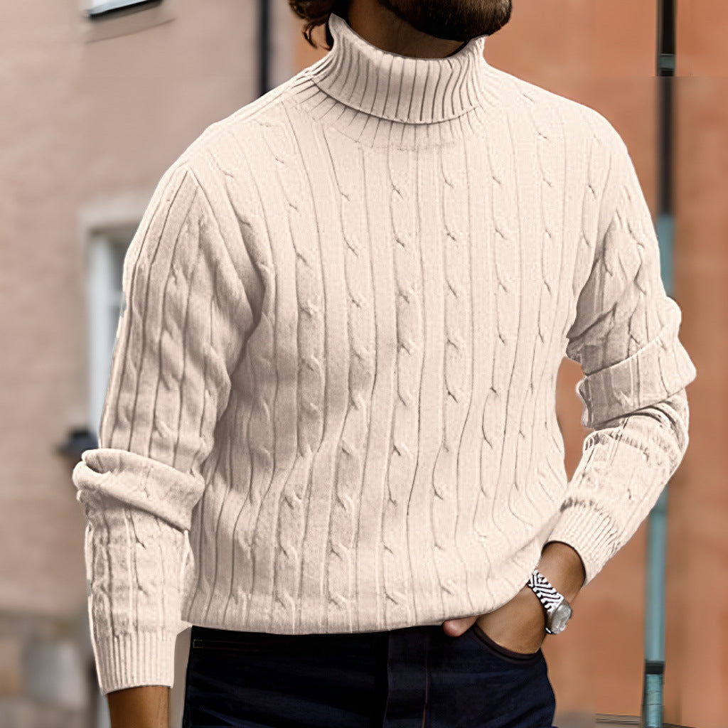 Herren nan gerippter Rollkragenpullover mit Zopfmuster und körpernaher Slim-Fit-Silhouette