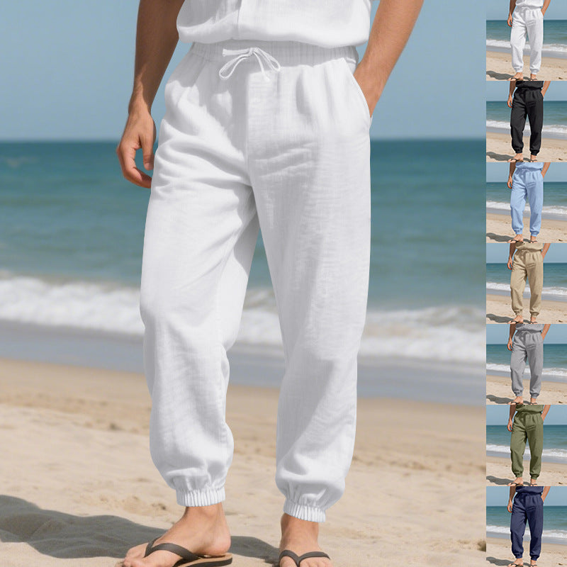 Damen nan relaxed-fit Haremshose aus Leinenmix mit Tunnelzugbund und elastischen Knöchelbündchen