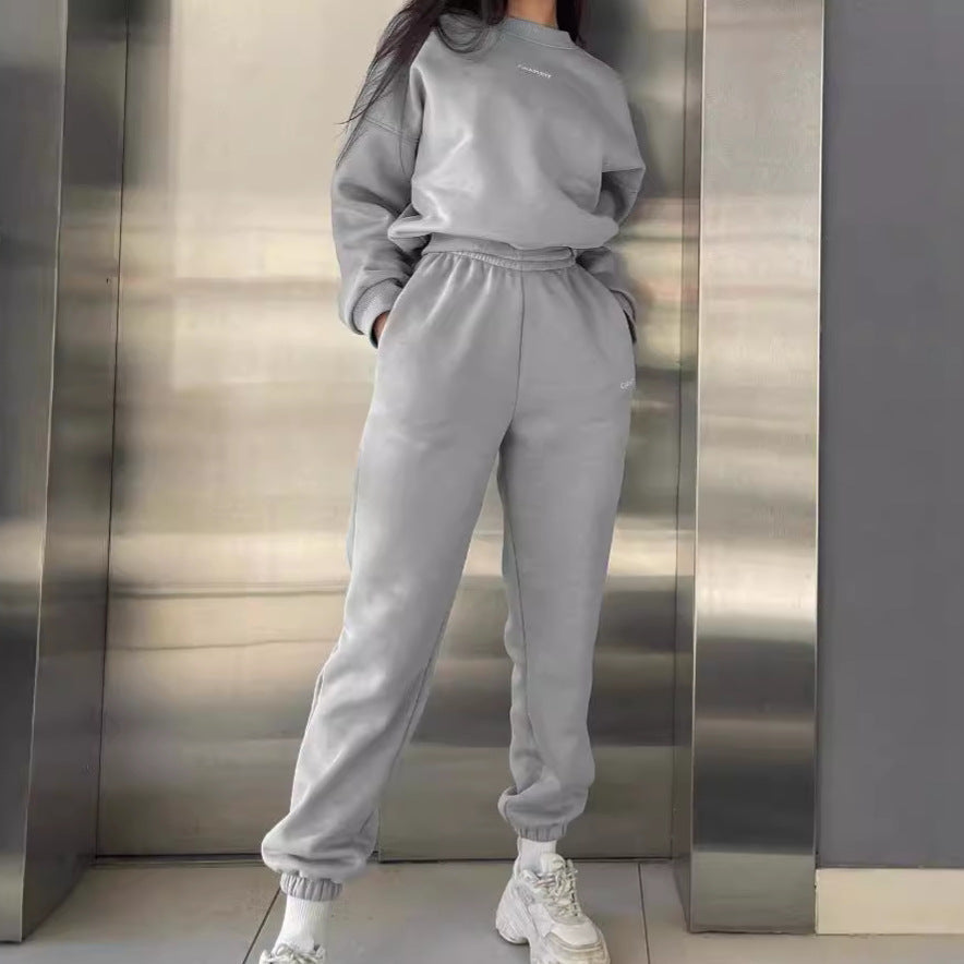 Damen nan Oversized kurz geschnittenes Sweatshirt mit High Waist Fleece Jogginghose Set