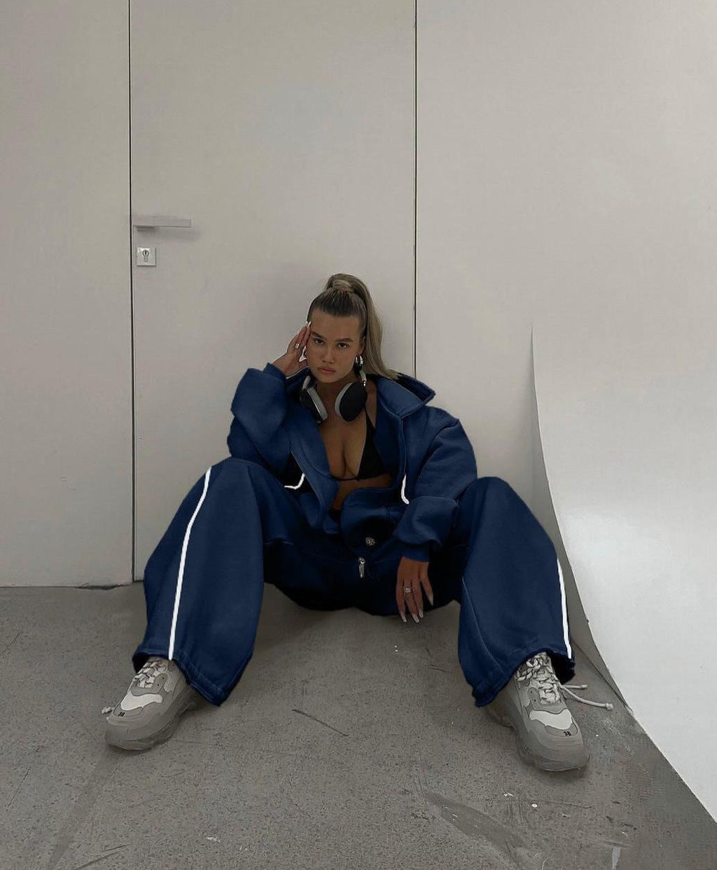 Damen nan weites Oversize-Trackset mit Reißverschluss-Kapuzenjacke und extraweiter Loungehose
