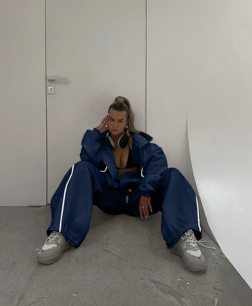 Damen nan weites Oversize-Trackset mit Reißverschluss-Kapuzenjacke und extraweiter Loungehose
