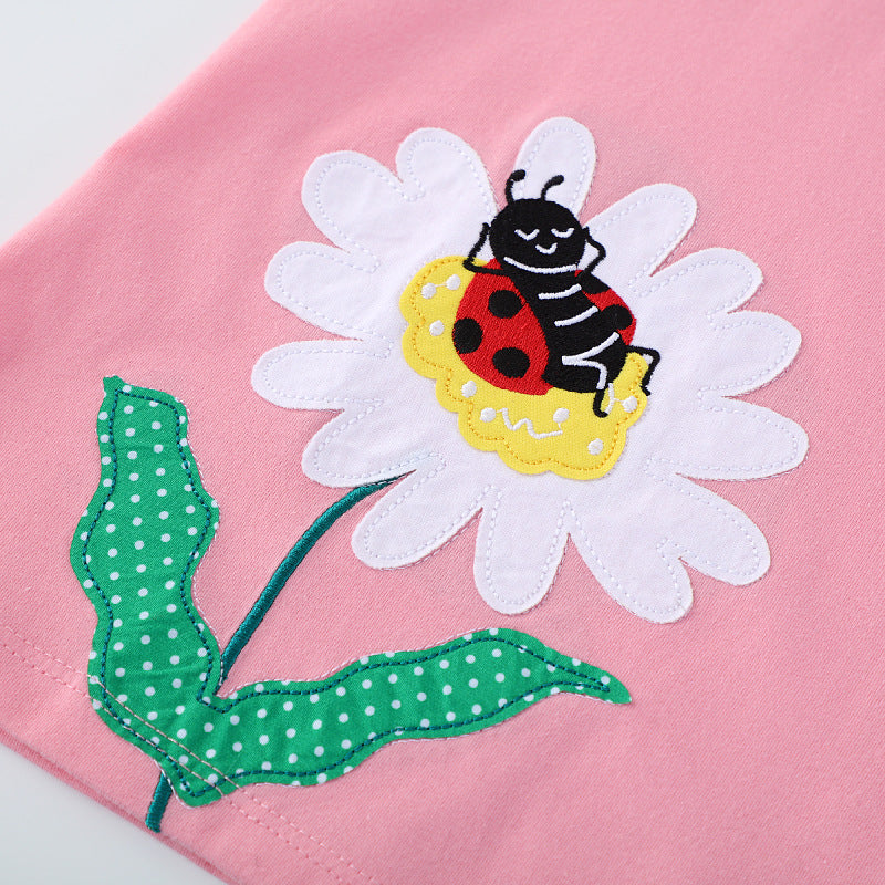 Mädchen Baumwollkleid mit fröhlichem Blumen- und Insektenmotiv