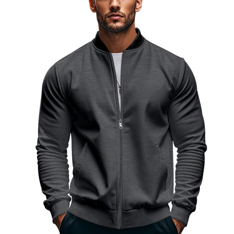 Herren nan schmale Zip-Bomberjacke aus weichem Sweat mit Stehkragen und seitlichen Eingrifftaschen