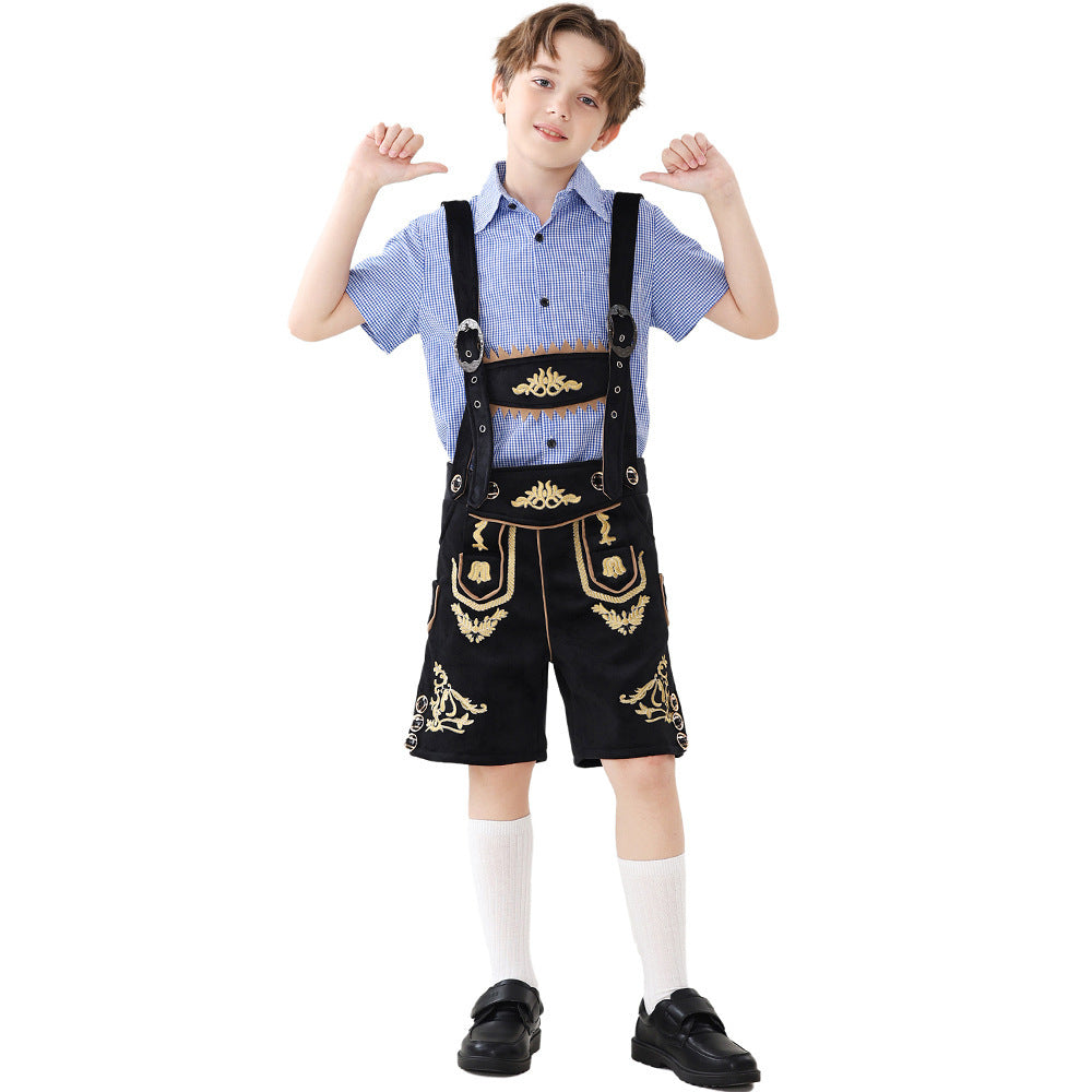 Unisex nan traditionelle Kinderlederhose mit verstellbaren Hosenträgern und aufwendiger Stickerei