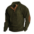 Herren nan grober Rippstrick-Pullover mit Stehkragen, Knopfleiste und markanten Ellenbogenpatches