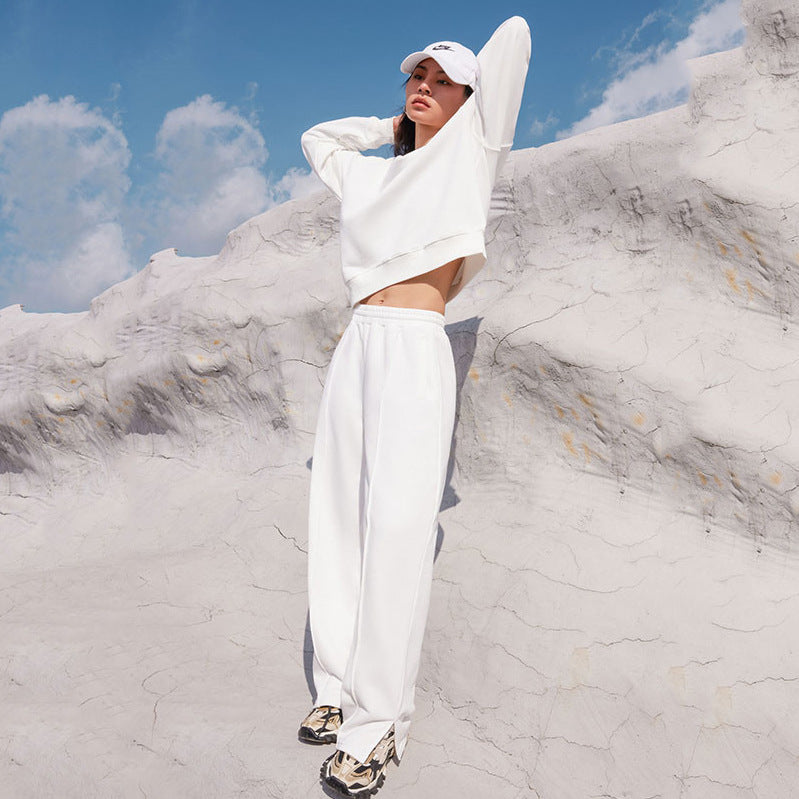 Damen nan Oversize-Sweatshirt und weite Loungehose Set mit Tunnelzug, dezenter Nahtführung und elastischen Bündchen