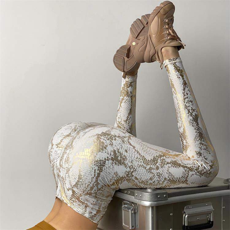 Damen nan hoch taillierte Sportleggings mit formender Kompression und strukturierter Schlangenprägung