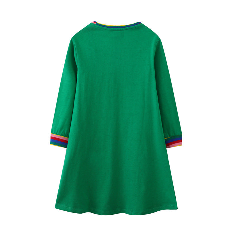 Mädchen Langarm-Kleid mit bunten Tier- und Blumenstickereien