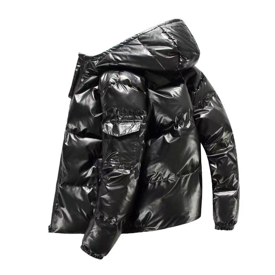 Herren nan glänzende Steppjacke mit Kapuze, wattierter Thermofütterung und wasserabweisender Lackoptik