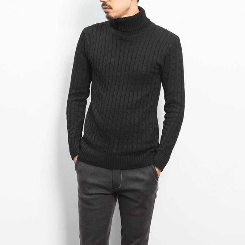 Herren nan Feinstrick-Rollkragenpullover mit Zopfmuster und schmaler Silhouette