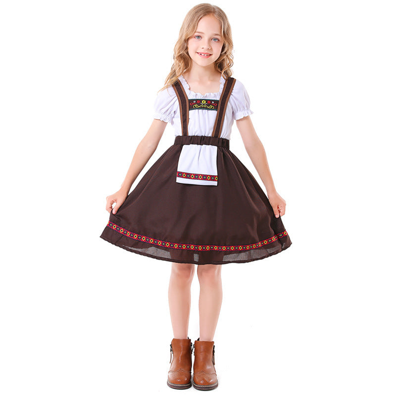 Damen nan traditionelles Mädchen-Dirndlkleid mit Schürze und dekorativen Stickereien