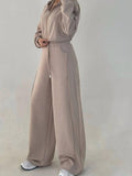 Damen nan weite Highwaist-Loungehose mit Tunnelzug, Eingrifftaschen und Ziernähten