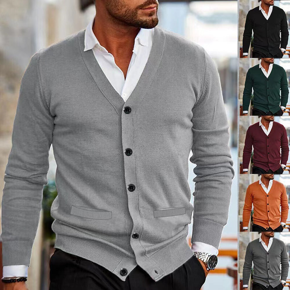 Herren nan Feinstrick V-Ausschnitt Cardigan mit Knopfleiste und Eingrifftaschen