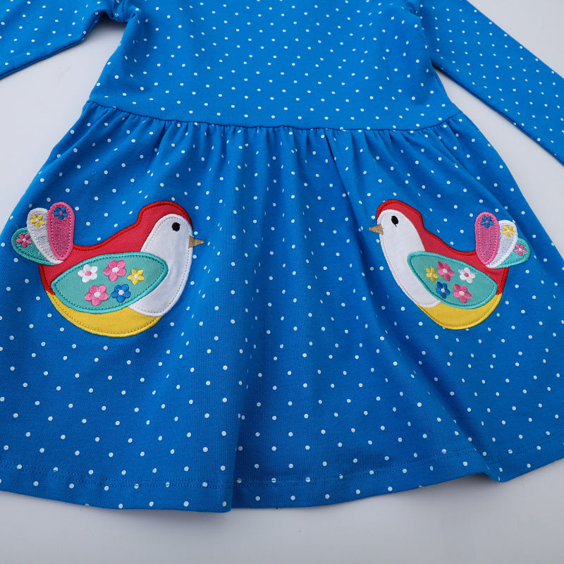Mädchen Baumwollkleid mit verspielten Vogelapplikationen