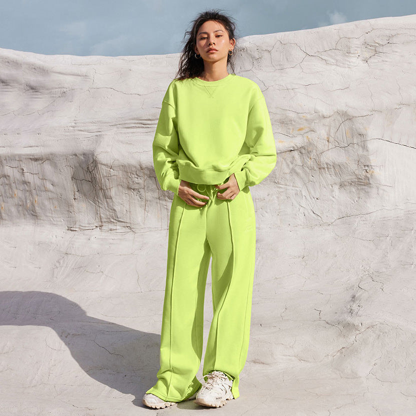 Damen nan Oversize-Sweatshirt und weite Loungehose Set mit Tunnelzug, dezenter Nahtführung und elastischen Bündchen