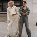 Damen nan Cropped Kapuzenpullover mit Highwaist Cargo-Joggingshose Set