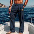 Herren nan leichte Leinenhose mit Tunnelzug, weitem Bein und Seitentaschen