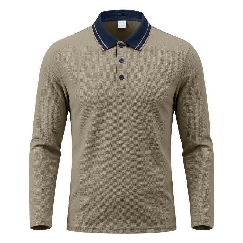 Herren nan langärmliges Piqué-Poloshirt mit Kontrastkragen und Dreiknopfleiste