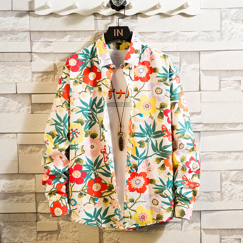 Herren nan florales Freizeit-Hemd mit Kentkragen, durchgehender Knopfleiste und leichtem Baumwollmix