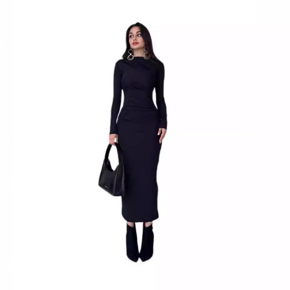 Damen nan gerafftes Maxikleid mit asymmetrischem Ausschnitt und taillierter Silhouette