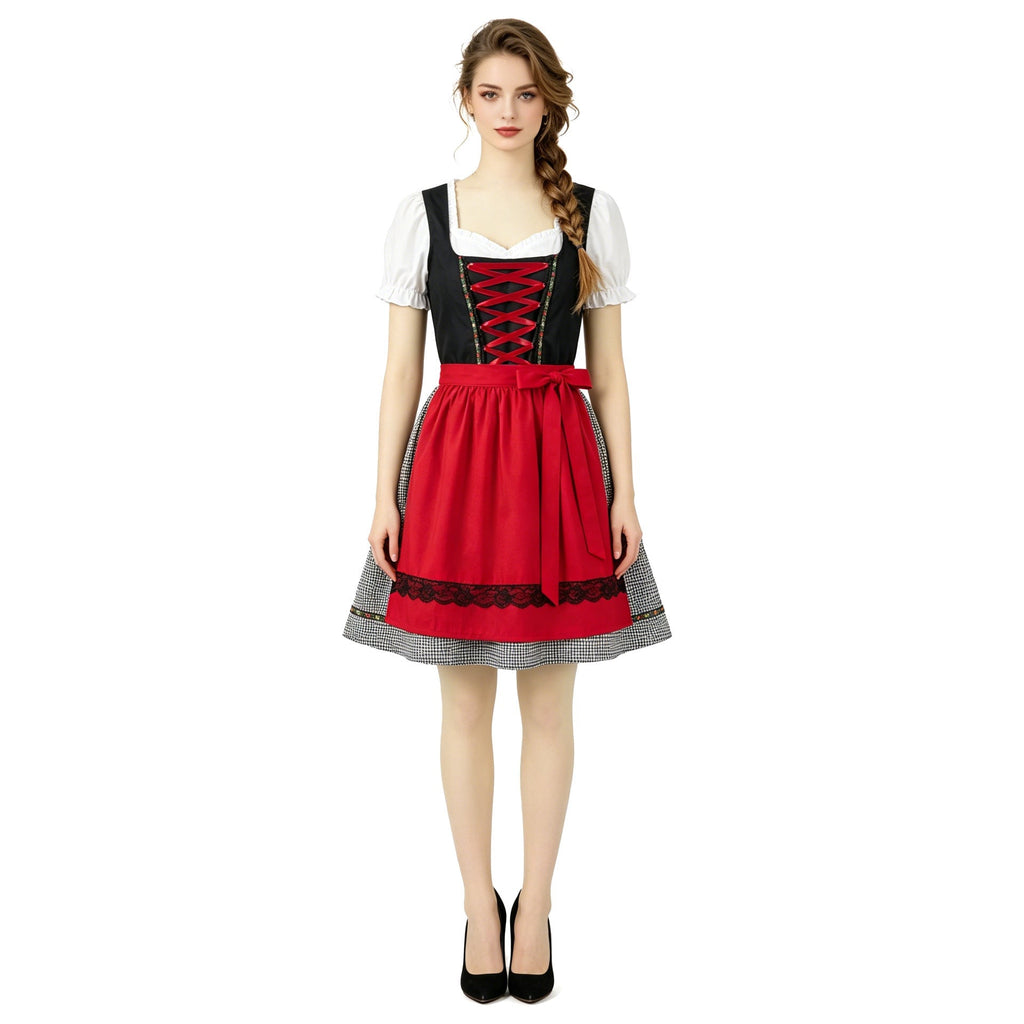 Damen nan traditionelles Dirndlkleid mit Herzausschnitt, geschnürtem Mieder und dekorativer Schürze