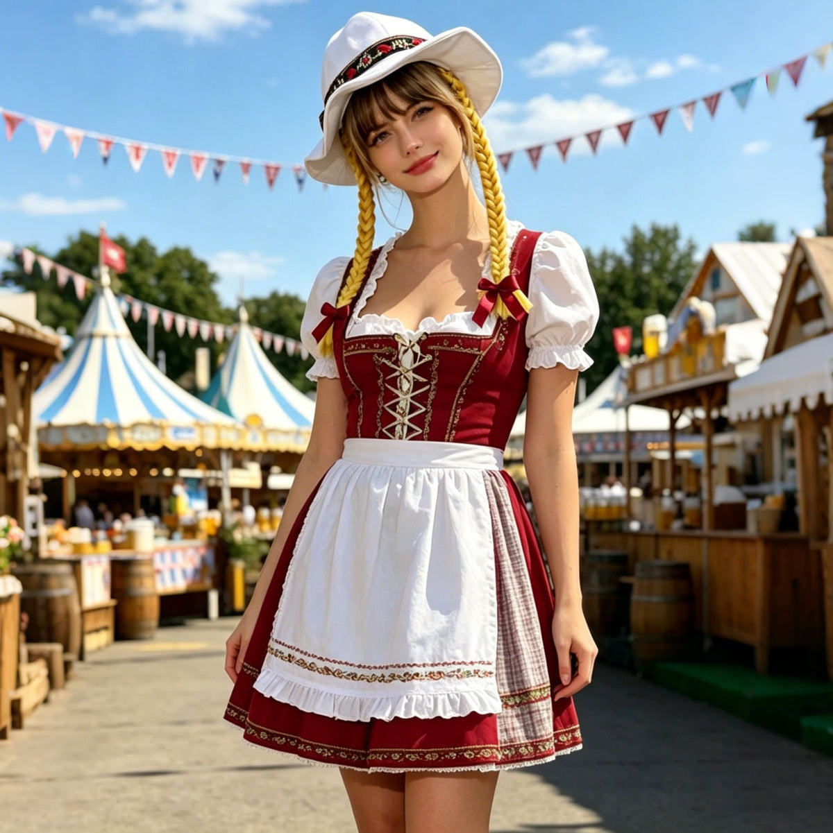Damen nan verspielter Sonnenhut mit geflochtenen Zöpfen, besticktem Stirnband und breiter Krempe
